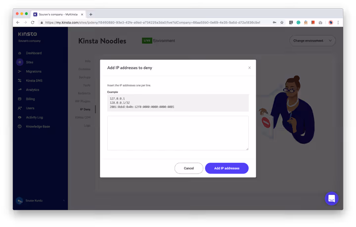 Strumento IP Deny per bloccare indirizzi in Kinsta