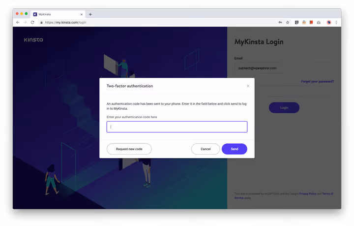 Configurazione autenticazione a due fattori in MyKinsta