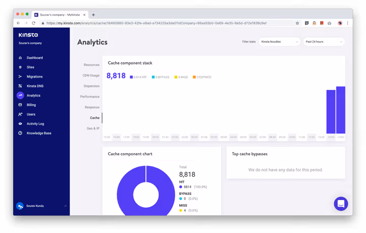 Statistiche codici risposta HTTP nel pannello Kinsta