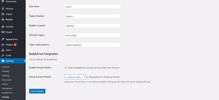 Configuring bbPress integration with BuddyPress groups