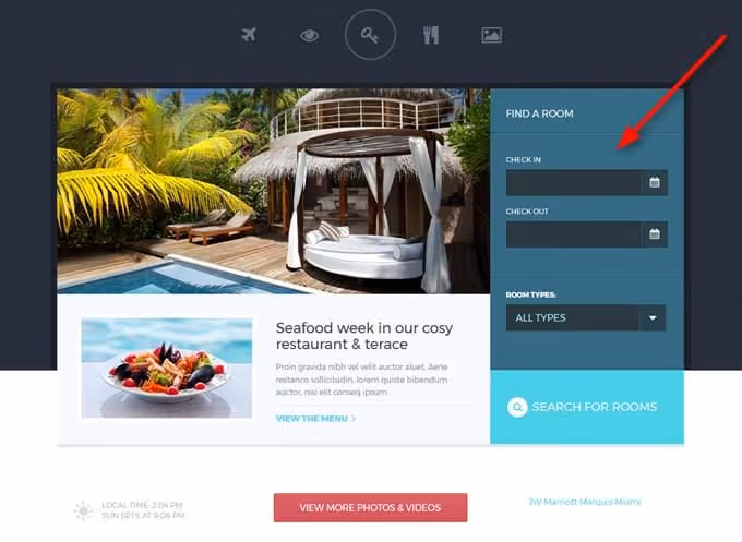 Room search interface in Paradise Cove theme