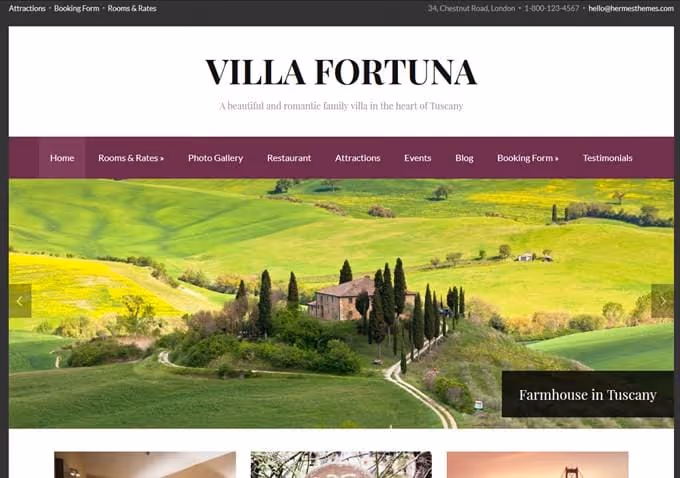 Villa Fortuna theme homepage without built-in booking