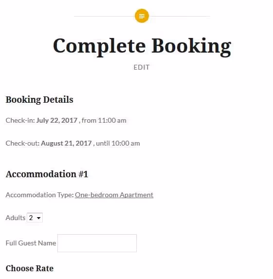 Guest-side booking process in MotoPress