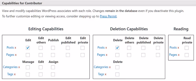 Berechtigungs-Checkboxen in PublishPress Capabilities