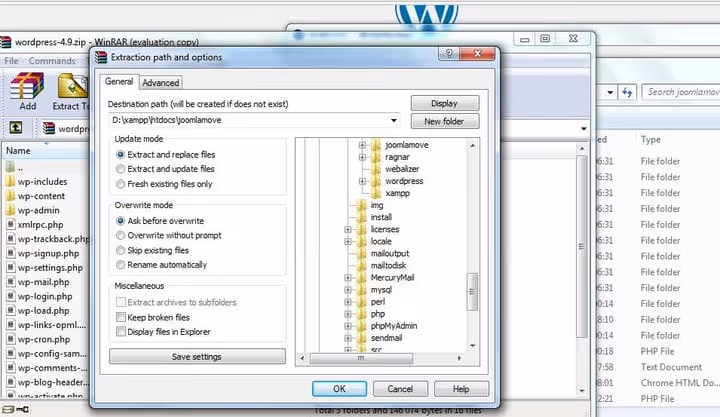 Creating a folder for WordPress on a local server