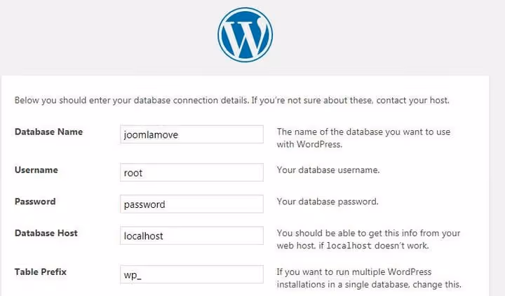 Language selection screen during WordPress installation