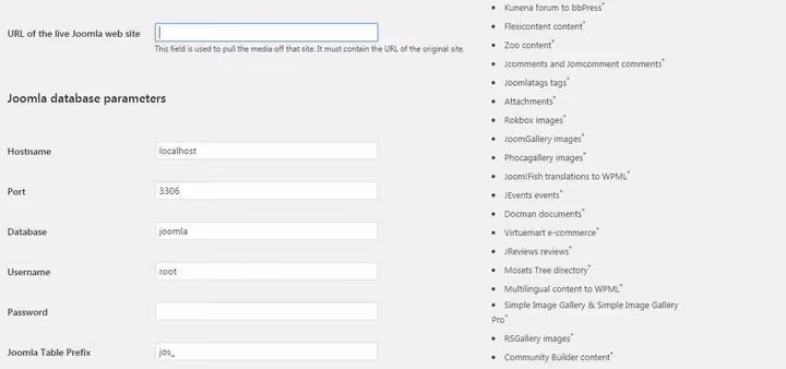 Configuring Joomla database connection parameters