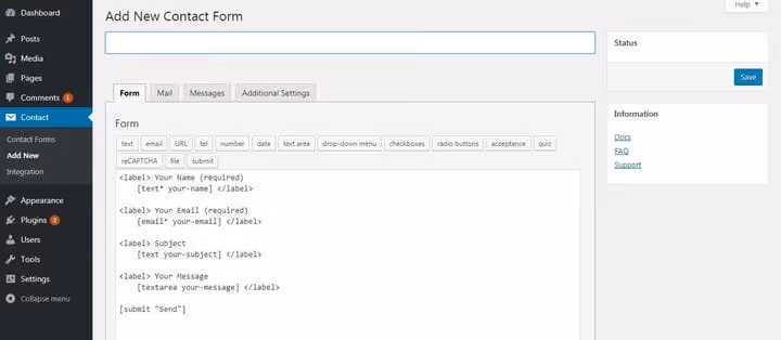 Editing a contact form in Contact Form 7 plugin