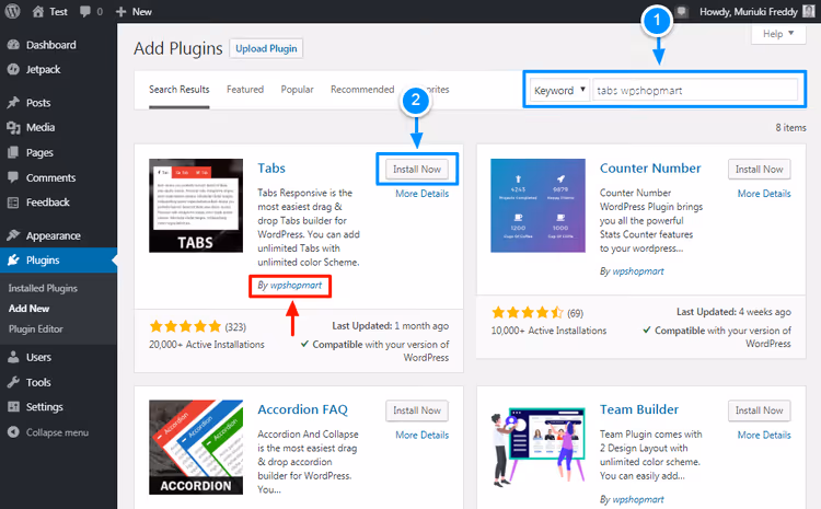 Instalacja wtyczki Tabs Responsive przez panel administracyjny WordPress