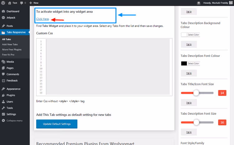 Widżet Tabs Responsive na liście dostępnych widżetów WordPress