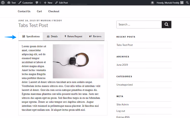 Gotowe zakładki na stronie WordPress z motywem Twenty Seventeen