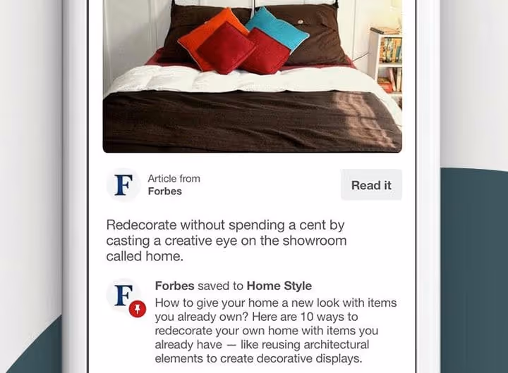 Eksempel på en artikkel-pin med tittel og forfatter i Pinterest-feeden