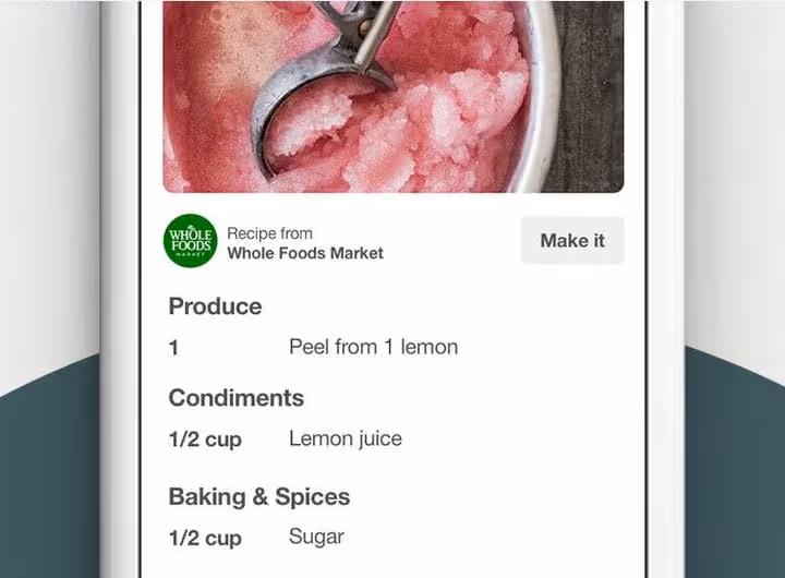 Eksempel på en oppskrifts-pin med ingredienser og koketid