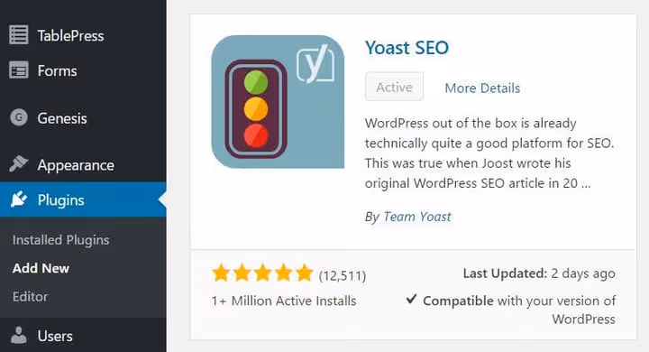 Søke etter og installere Yoast SEO-plugin fra WordPress-arkivet