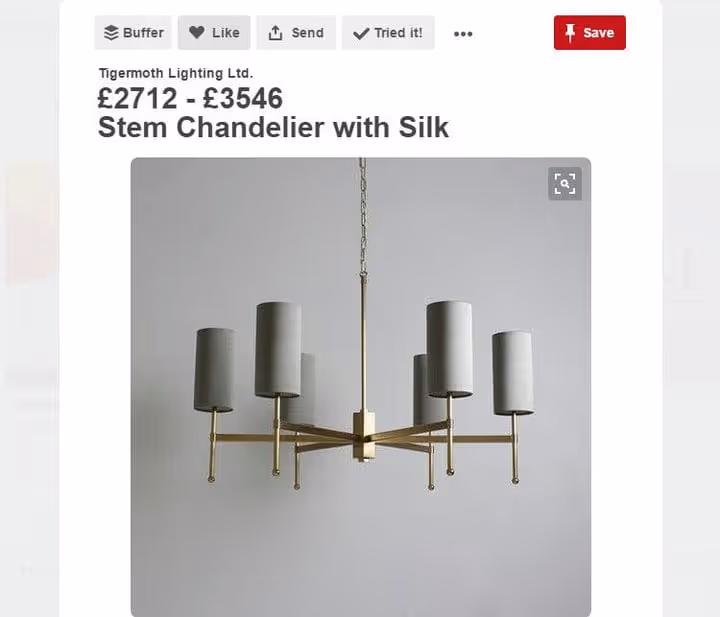 Produktrikpin med pris og kjøpsknapp i Pinterest