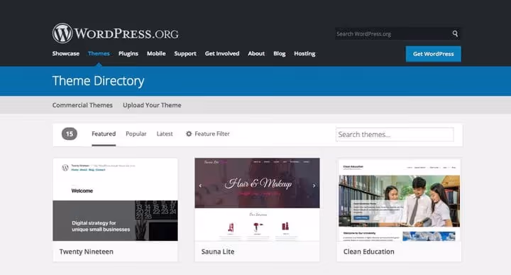 Searching for themes in the WordPress.org repository