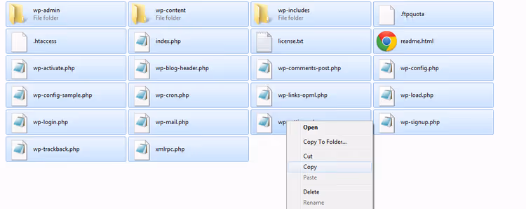 Copying WordPress files via FTP in Explorer