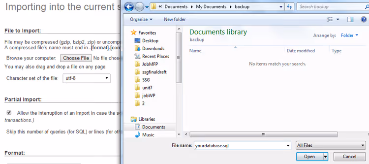 Importing WordPress database in local phpMyAdmin