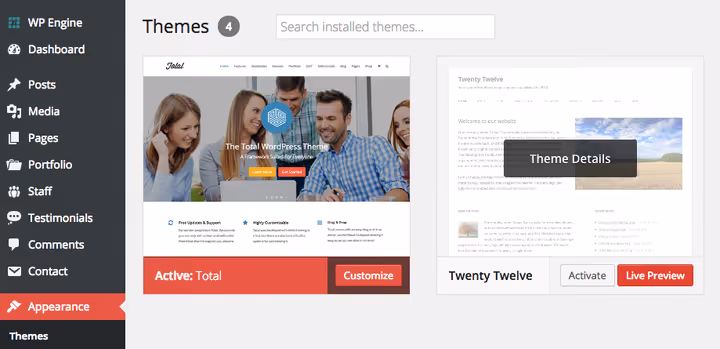 Previewing WordPress theme before activation