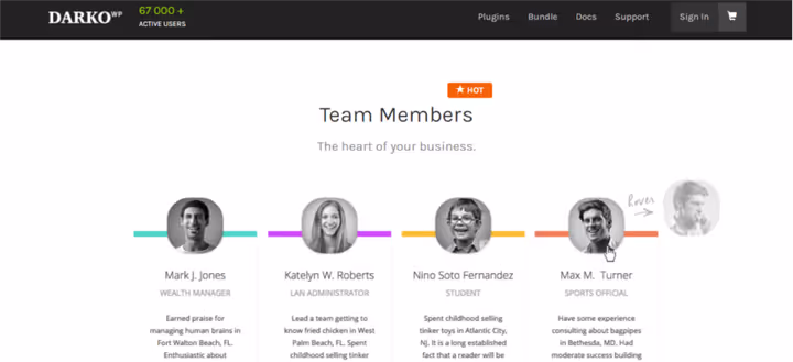 Team Members Pro con effetti hover