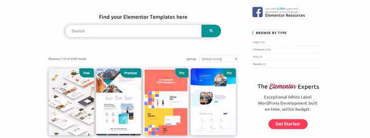 Katalog over gratis Elementor-maler på WPBuilt