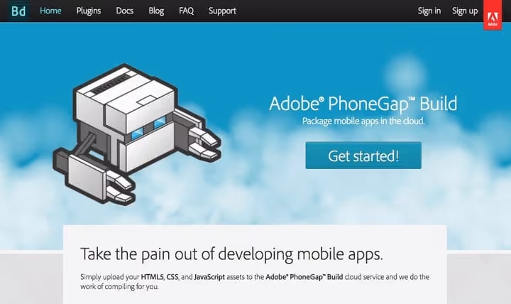 Dashboard del servizio Adobe PhoneGap Build dismesso
