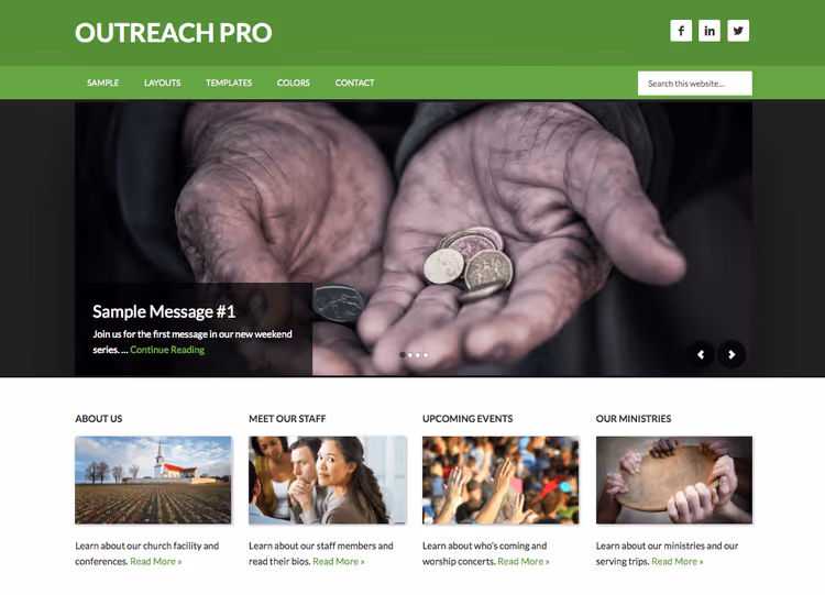 Мінімалістичний дизайн теми Outreach Pro для благодійних організацій