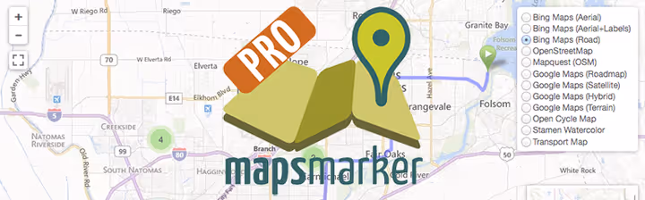 Maps Marker Pro -hallintapaneeli, jossa useita tasoja ja värikkäitä merkkejä