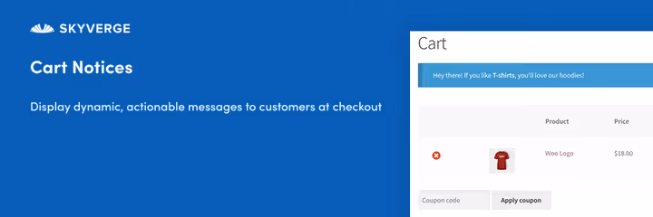Avisos de carrinho na página de checkout