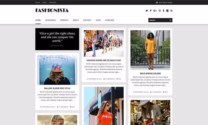 Тема Fashionista з кам'яною сіткою постів і форматами записів
