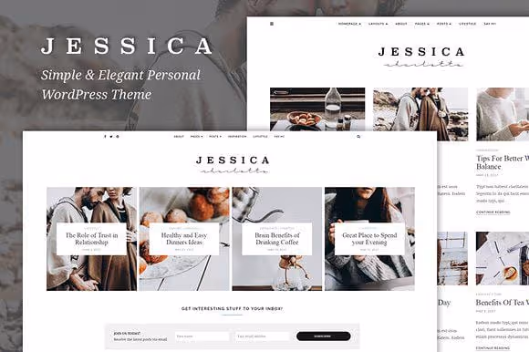 Елегантна тема Jessica з липким заголовком і сітками постів