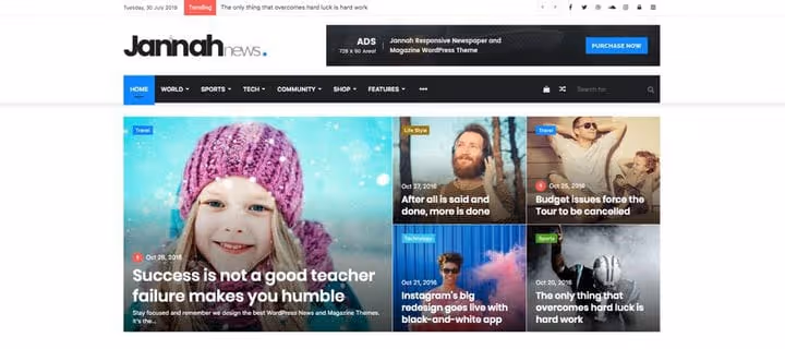 Temat Jannah, strona główna portalu informacyjnego