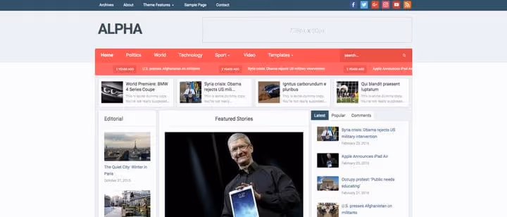 Temat Alpha News, serwis informacyjny WPZoom