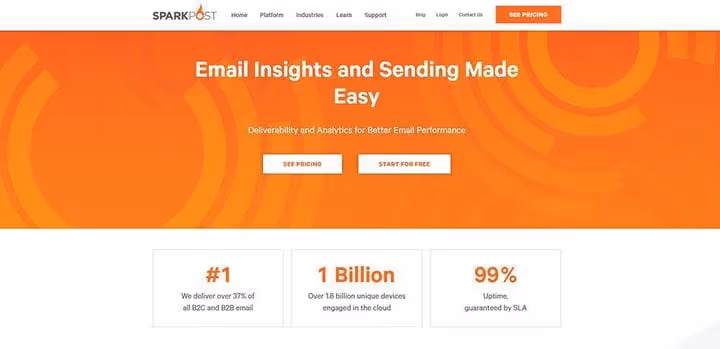 SparkPosti veebisait geomeetrilise oranž-halli minimalismiga