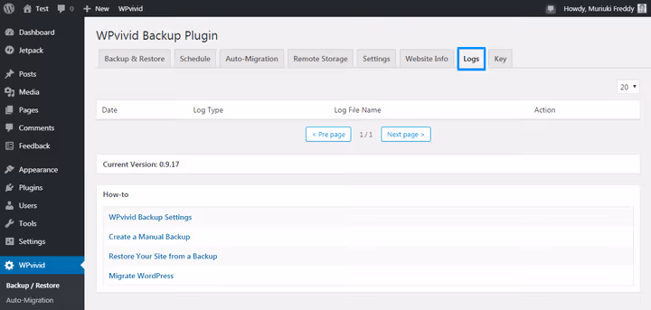 WPvivid Plugin Betriebsprotokolldateien