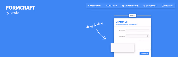 FormCraft WYSIWYG-Builder mit responsiver Formularvorschau und Styling-Panel