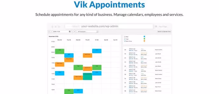 Calendario de reservas online de Vik Appointments