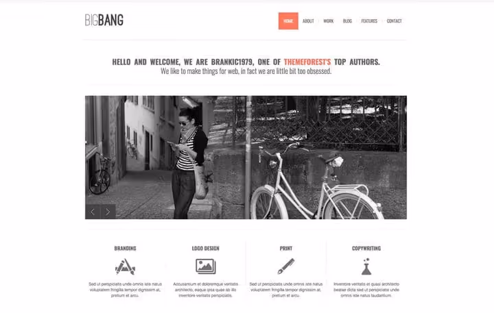 BigBang tema, responsiv WordPress-portefølje med sekskantede formater og slider