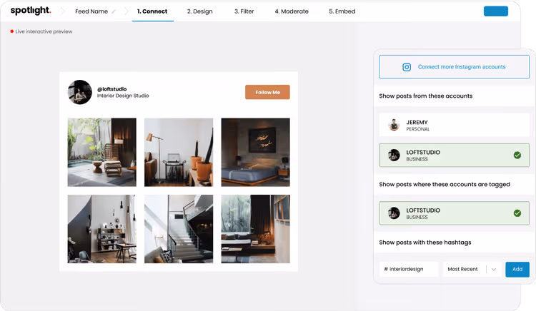 Forhåndsvisning av sanntids Instagram-feed i Spotlight-utvidelsen