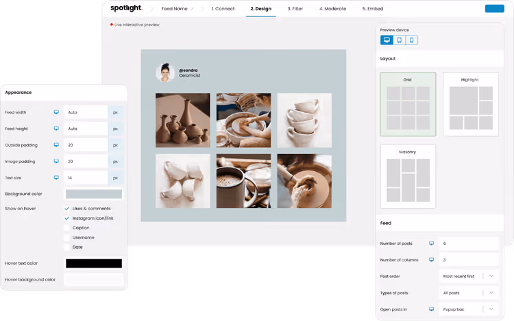 Masonry-oppsett for Instagram-feed i Spotlight PRO-utvidelsen