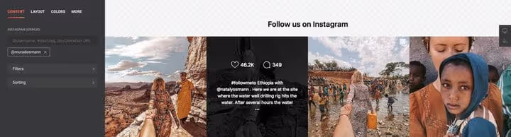 Grensesnitt for bygging av Instagram-feed i Elfsight-utvidelsen