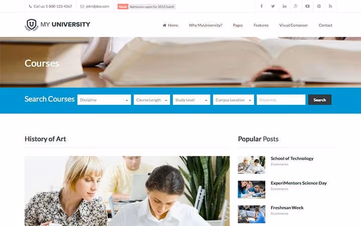 Tema responsivo My University em Bootstrap com suporte a cursos