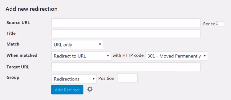 Lähte-URL-i ja siht-URL-i seadistamine Redirection pluginas