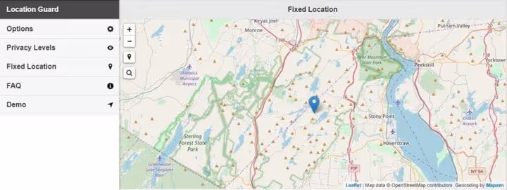 Location Guard fixed location interface with map