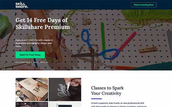 Course page on Skillshare platform
