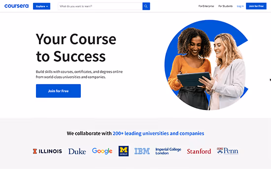 Coursera platform course catalog with partner programs