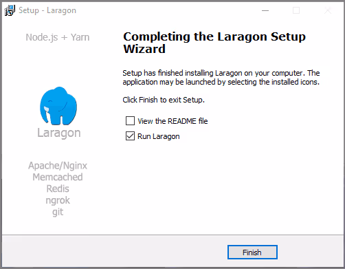Laragon WAMP-installasjonsvindu på Windows