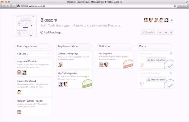 Канбан-доска Blossom для отслеживания проектов распределённых команд