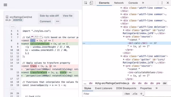 Visual representation of deleted and inserted text