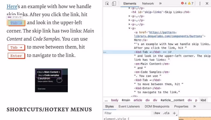 Example of keyboard input kbd markup